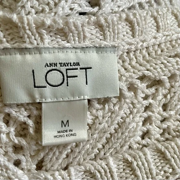 ANN TAYLOR LOFT Women's sz Medium Cream Crochet Knit Sleeveless Tunic Top Beach - Picture 6 of 6